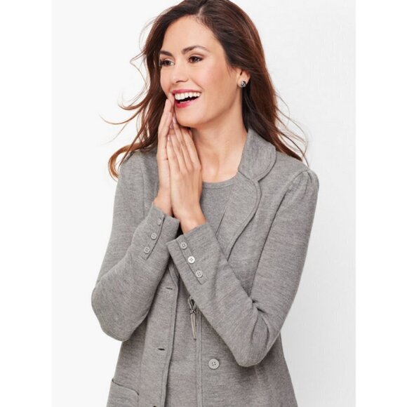 💕TALBOTS PETITE💕 100% Pure Merino Wool Sweater Blazer Gray Medium Petite NWOT - Picture 1 of 11